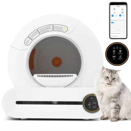 65L Bac à Litière Auto-nettoyant Toilette Adaptatif pour chat Robot Litière Automatique Capteur Infrarouge Contrôle APP Blanc