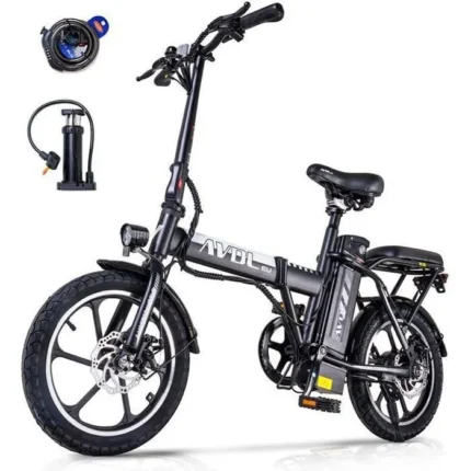 AVDLEU - Vélo Électrique Pliable 16" - Moteur 250W - 25km/h - Batterie Amovible 36V 11.4Ah - Autonomie 40-70km (Mode ASSIST) - Noir
