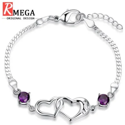 Bracelet Femme - Coeur à Coeur - Ajustable - RMEGA® - Cadeau Bijoux Idéal pour Mariage Saint Valentin Noël Anniversaire