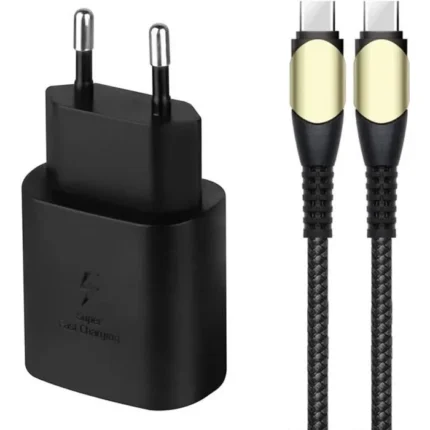 Chargeur Adaptateur 25W + Câble USB-C Rapide 60W pour Samsung Galaxy A34 A33 A32 4G-5G A54 A53 A52 4G-5G A52s - Noir