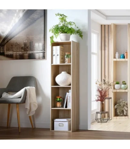 COMPO Meuble de rangement 4 cases en colonne décor chêne - H123 cm