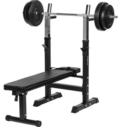 MOVIT® Kit complet avec Banc de musculation noir + set d'haltères long 30 kg + repose haltères diamètre 30-31 mm